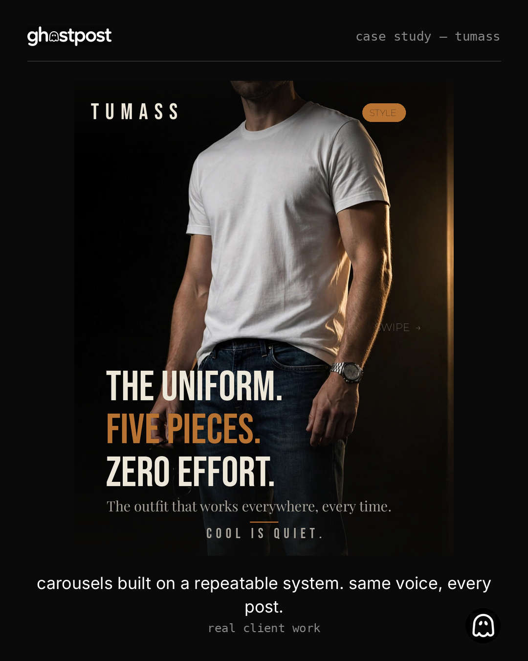 Tumass editorial menswear carousel designed by Ghostpost